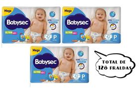 Fraldas Babysec Ultrasec - Tamanho P - (3 pacotes- 42 cada pacote) total de 126 fraldas - BARATO