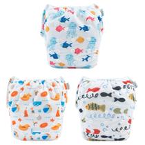 Fraldas de natação para bebês babygoal, pacote com 3, reutilizáveis, ajustáveis, 0-8M