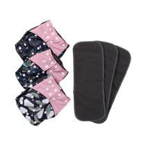 Fraldas De Pano Ajustáveis E Laváveis Para Bebês, Conjunto De 3 Peças Com Inserções De Carvão De Fraldas De Pano Ajustáveis E Laváveis Para Bebês, Conjunto De 3 Peças Com Inserções De Carvão De