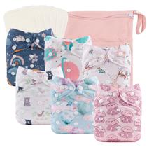 Fraldas de pano babygoal, pacote com 6 fraldas e 6 peças de rayon a partir de insertos de bambu