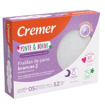 FRALDAS DE PANO PINTE E BORDE BRANCA 5un - CREMER