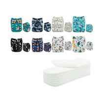 Fraldas De Pano Reutilizáveis E Laváveis Para Bebês, Ajustáveis, 8 Peças Com Inserções ALVABABY