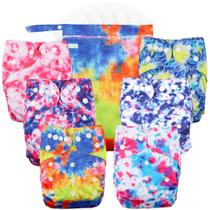 Fraldas de pano Wegreeco, pacote com 6 tie-dye, reutilizáveis e ajustáveis Fraldas de pano Wegreeco, pacote com 6 tie-dye, reutilizáveis e ajustáveis