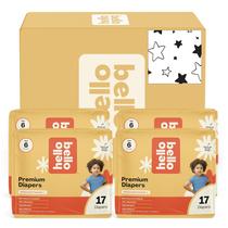Fraldas Hello Bello, tamanho 6, 68 unidades, hipoalergênicas