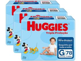 Fraldas Huggies Disney Tripla Proteção 3 Pacotes Tamanho G de 9 a 12,5 Kg C/78 Unidades
