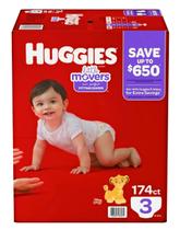 Fraldas Huggies Little Movers tamanho 3 16-28 libras 7-13 kg 174 ct