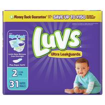 Fraldas Luvs, tamanho 2, Ultra Leakguards, 31 unidades Fraldas Luvs, tamanho 2, Ultra Leakguards, 31 unidades