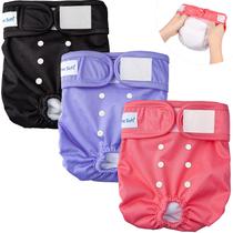 Fraldas para cães, macias, laváveis para animais de estimação, femininas (pacote com 3), tamanho L