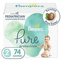 Fraldas Tamanho 2, 74 Contagem - Pampers Pure Protection Fraldas descartáveis de bebê, Proteção Hipoalergênica e SemCenida, Super Pack (Embalagens & Impressões Podem Variar)