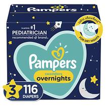 Fraldas Tamanho 3, 116 Contagem - Pampers Swaddlers Overnights Fraldas descartáveis de bebê, pacote enorme (embalagem pode variar)