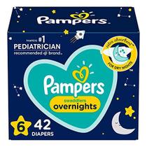 Fraldas Tamanho 6, 42 Contagem - Pampers Swaddlers Overnights Fraldas descartáveis de bebê, Super Pack (Embalagem Pode Variar)