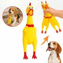 Frango Galinha Brinquedo Pet Borracha Mordedor com Apito 30cm
