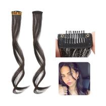 Franja Longa Natural Sintética Para Mulheres, Extensão De Cabelo Com Clipe Na Parte Frontal Do Meio