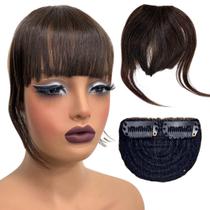 Franja postiça aplique cabelo humano castanho claro topo