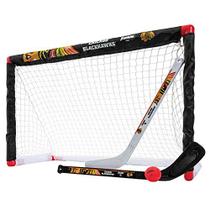 Franklin Sports Chicago Blackhawks Mini Hockey Set - Gol de Hóquei no Joelho, Bola e 2 Conjuntos de Combos de Tacos de Hóquei - Mini Rede de Gol - Conjunto Oficial de Hóquei da NHL