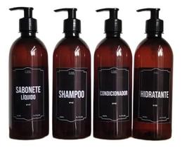 Frasco Ambar Refil Plástico Kit Banheiro Shampoo 500ml 4unid - Casa Nobre
