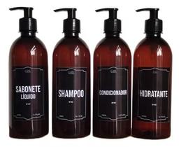 Frasco Ambar Refil Plástico Kit Banheiro Shampoo 500ml 4unid - Casa Nobre