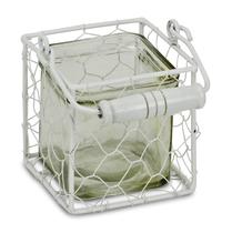 Frasco Cuadrado 15S002WS de Jar Cheung en Cesta de Alambre Blanca