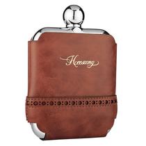 Frasco de aço inoxidável Hip Flask 180 ml com capa de couro marrom Frasco de aço inoxidável Hip Flask 180 ml com capa de couro marrom