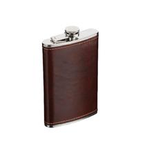 Frasco de aço inoxidável Hip Flask 200 mL com capa de couro marrom Frasco de aço inoxidável Hip Flask 200 mL com capa de couro marrom