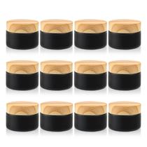 Frasco de creme de vidro Dmuuudm 30ml/1oz preto fosco com tampa de madeira x12 Frasco de creme de vidro Dmuuudm 30ml/1oz preto fosco com tampa de madeira x12