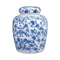 Frasco de gengibre de cerâmica decorativo azul e branco com tampa