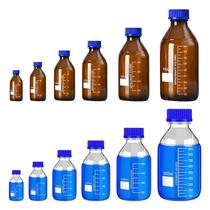 Frasco De Reagente De Vidro Graduado Transparente Marrom 25-1000ml Com Tampas De Rosca Azuis GL45
