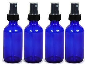 Frasco de spray de vidro azul de cobalto (2 oz, 4 pk) com rótulos impermeáveis BONUS, pulverizador de névoa fina, para óleos essenciais, colônias e perfumes, da mais alta qualidade - Manufacturer Direct