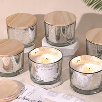 Frasco de vela de prata salpicada Simeitol 16 onças, 6 unidades com tampas de bambu Frasco de vela de prata salpicada Simeitol 16 onças, 6 unidades com tampas de bambu