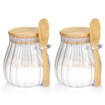 Frasco de vidro holoith para recipiente de açúcar de 450 ml com tampa e colher de bambu