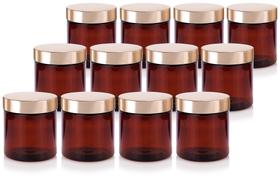 Frasco JUVITUS de 240 ml de plástico PET âmbar com tampa de metal dourado (pacote com 12) Frasco JUVITUS de 240 ml de plástico PET âmbar com tampa de metal dourado (pacote com 12)