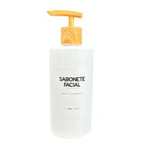 Frasco Minimalista 500ml Branco/Bambu - Sabonete Facial