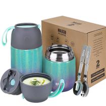 Frasco para alimentos isolado Thermos MAXSO, pacote com 2 unidades, 700 ml e 500 ml Frasco para alimentos isolado Thermos MAXSO, pacote com 2 unidades, 700 ml e 500 ml