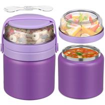 Frasco para alimentos JXXM 2 em 1 com isolamento duplo de 400 mL com embalagem para lanches. Frasco para alimentos JXXM 2 em 1 com isolamento duplo de 400 mL com embalagem para lanches.