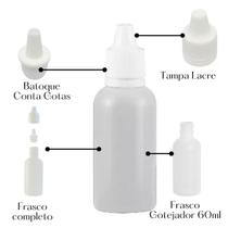 Frasco Plástico De 60ml Conta Gotas 100 Unidades Tampa Lacre