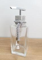 Frasco Porta Sabonete Líquido Álcool Gel-Saboneteira-Organizador Banheiro-Decoração Casa-Vidro Transparente Válvula Luxo-Cristal e Prata - Luiggi Presentes
