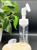 Frasco Pump 150ml com Escova de Silicone Espuma Limpeza Facial Skin Care Silicone Bela Casa