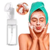 Frasco pump para limpeza facial com escova de silicone portátil