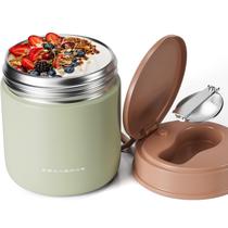 Frasco térmico para alimentos para crianças Eedabros 450 ml à prova de vazamentos com colher verde Frasco térmico para alimentos para crianças Eedabros 450 ml à prova de vazamentos com colher verde
