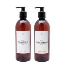 Frascos Ambar 2Pçs Shampoo E Condicionador Rótulo Preto 500Ml Pet Cilíndrico