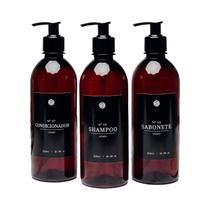 Frascos Ambar 3Pçs Shampoo Condicionador Sabonete 500Ml Pet Cilíndrico - Universos Encaixados