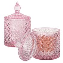 Frascos de banheiro rejomiik Qtip Holder Glass Apothecary Pink, pacote com 2 Frascos de banheiro rejomiik Qtip Holder Glass Apothecary Pink, pacote com 2