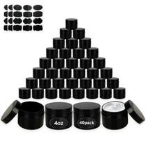 Frascos de plástico Acrux7, pacote de 40, 120 ml pretos com tampas e rótulos Frascos de plástico Acrux7, pacote de 40, 120 ml pretos com tampas e rótulos