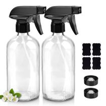 Frascos de spray de vidro Worldgsb 500mL transparentes com etiquetas, pacote com 2