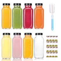 Frascos de suco de vidro de 250 ml com tampas e rótulos pretos, pacote com 8 Frascos de suco de vidro de 250 ml com tampas e rótulos pretos, pacote com 8