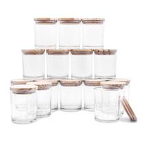 Frascos de vela com vidro espesso de 210 ml com tampas de madeira, 16 unidades