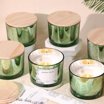 Frascos de vela de vidro Simeitol 450 ml verdes 6 unidades com tampas de bambu