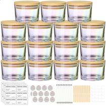 Frascos de vela SUPMIND, vidro iridescente, 120 ml com tampa de bambu, pacote com 15