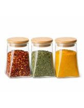 Frascos de vidro com tampa de bambu hermético kit com 3 - 350ml