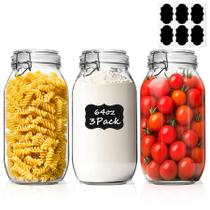 Frascos de vidro ComSaf Large 1.9L, conjunto de 3 herméticos para cozinha Frascos de vidro ComSaf Large 1.9L, conjunto de 3 herméticos para cozinha